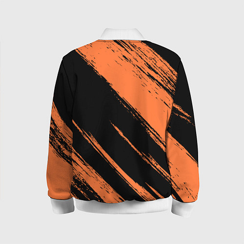 Детский бомбер Чикаго Блэкхокс - фон с оранжевыми потертостами / 3D-Белый – фото 2