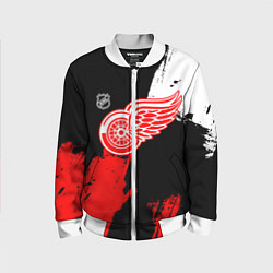 Бомбер детский Детройт Ред Уингз - брызги краска на черном фоне, цвет: 3D-белый