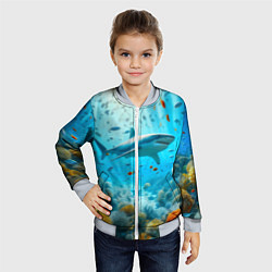 Бомбер детский Белая акула в коралловом рифе, цвет: 3D-серый — фото 2