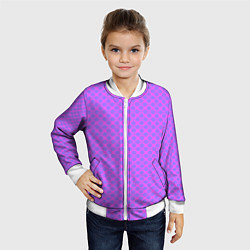 Бомбер детский Розовый сиреневый узор в клетку и горох, цвет: 3D-белый — фото 2