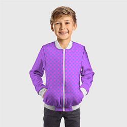 Бомбер детский Розовый сиреневый узор в клетку и горох, цвет: 3D-белый — фото 2