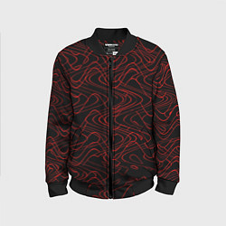Бомбер детский Чёрный с красными волнистыми линиями абстракция, цвет: 3D-черный