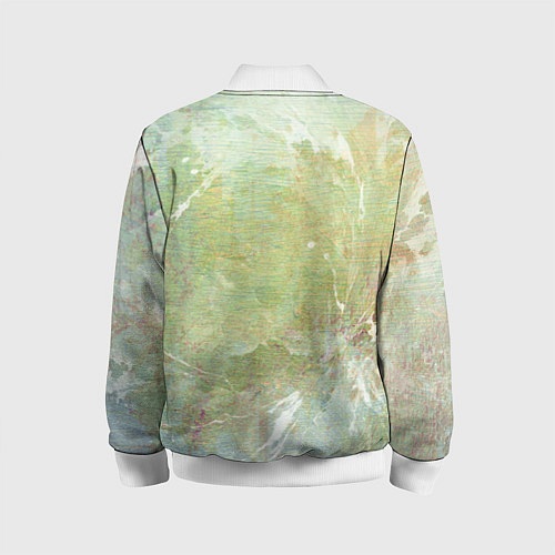 Детский бомбер Абстракция - white waves on green background / 3D-Белый – фото 2