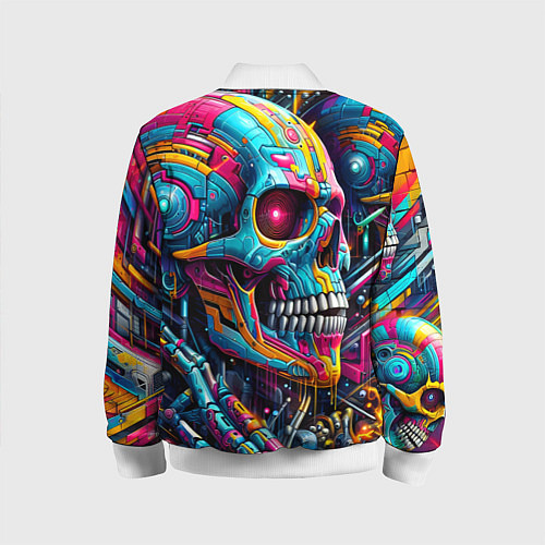 Детский бомбер Cyber skull - pattern / 3D-Белый – фото 2