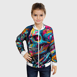 Бомбер детский Cyber skull - pattern, цвет: 3D-белый — фото 2
