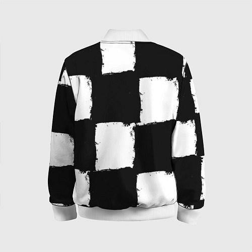 Детский бомбер Черные квадраты в виде шахматной доски / 3D-Белый – фото 2