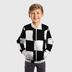 Бомбер детский Черные квадраты в виде шахматной доски, цвет: 3D-белый — фото 2