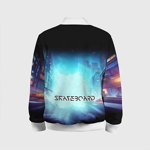 Детский бомбер Bender is a skateboarder in neon street - ai art / 3D-Белый – фото 2