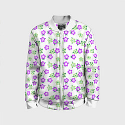 Бомбер детский Зеленые фиолетовые цветы на белом фоне, цвет: 3D-белый