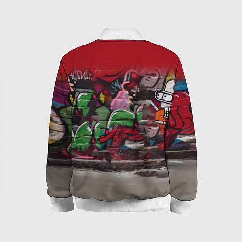 Детский бомбер Bender bending robot and Fry - ai art graffiti / 3D-Белый – фото 2