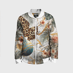 Детский бомбер Мрамор с цветами и леопардовый узор