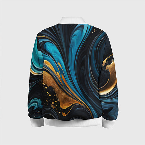Детский бомбер Сине-золотая абстракция / 3D-Белый – фото 2