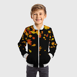 Бомбер детский Осенние листья на черном, цвет: 3D-белый — фото 2