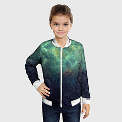 Бомбер детский Абстракция - dark purple splashes on emerald color, цвет: 3D-белый — фото 2