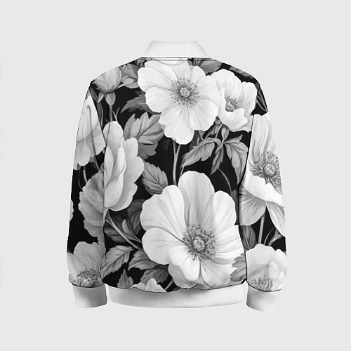 Детский бомбер Чёрно-серый цветочный паттерн / 3D-Белый – фото 2