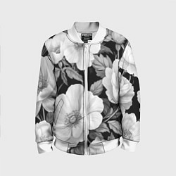Детский бомбер Чёрно-серый цветочный паттерн