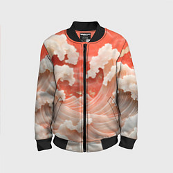 Бомбер детский Японские красные волны, цвет: 3D-черный