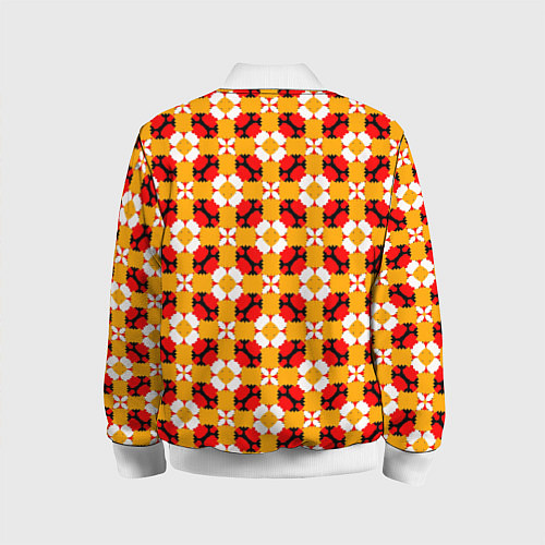 Детский бомбер Цветочная геометрия красно-желтая / 3D-Белый – фото 2