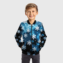 Бомбер детский Стилизованный паттерн со снежинками тёмно-синий, цвет: 3D-черный — фото 2
