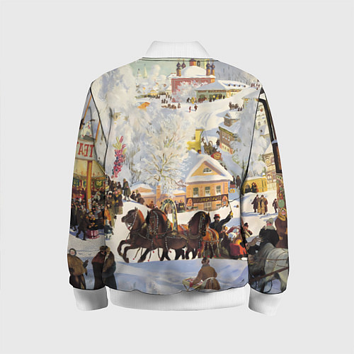 Детский бомбер Русская тройка зимой - картина Масленица Кустодиев / 3D-Белый – фото 2