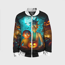 Бомбер детский Morty and Rick with pumpkin - neon halloween, цвет: 3D-белый