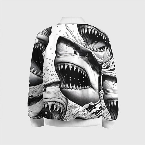 Детский бомбер Белая акула - стая / 3D-Белый – фото 2