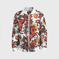 Детский бомбер Красный конь в стиле татуировки