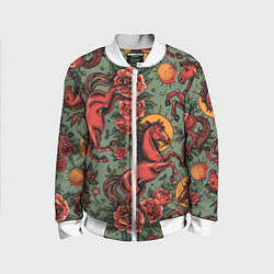 Детский бомбер Красный конь и розы