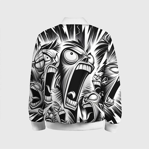 Детский бомбер Орущие рожицы и чёрные молнии - нейроарт / 3D-Белый – фото 2