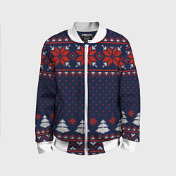 Детский бомбер Новогодний вязаный узор