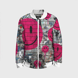 Бомбер детский Розовые смайлы граффити, цвет: 3D-белый