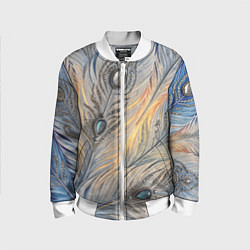Бомбер детский Синие перья с самоцветами, цвет: 3D-белый