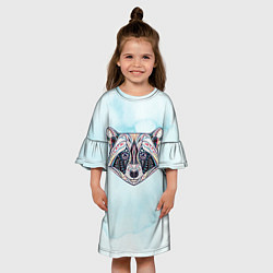 Платье клеш для девочки Расписная голова енота, цвет: 3D-принт — фото 2