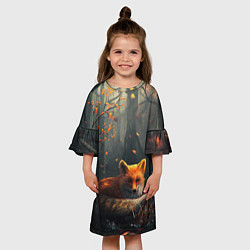 Платье клеш для девочки Лисица в лесу, цвет: 3D-принт — фото 2
