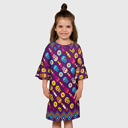 Платье клеш для девочки Черепа и свечки, цвет: 3D-принт — фото 2