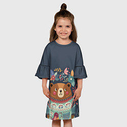 Платье клеш для девочки Осенний медведь, цвет: 3D-принт — фото 2