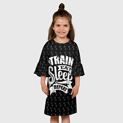 Платье клеш для девочки Train Eat Sleep Repeat, цвет: 3D-принт — фото 2