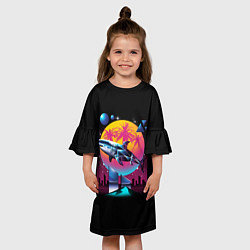 Платье клеш для девочки Ретро акула, цвет: 3D-принт — фото 2