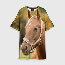 Платье клеш для девочки Взгляд лошади, цвет: 3D-принт