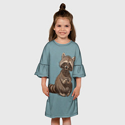 Платье клеш для девочки Няшный енотик, цвет: 3D-принт — фото 2