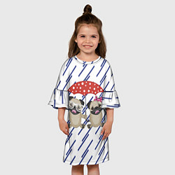 Платье клеш для девочки Мопсики под зонтом, цвет: 3D-принт — фото 2