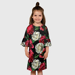 Платье клеш для девочки Красные и белые розы, цвет: 3D-принт — фото 2