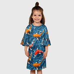 Платье клеш для девочки Карпы кои, цвет: 3D-принт — фото 2