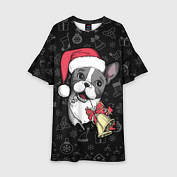 Платье клеш для девочки Merry Christmas - french bulldog, цвет: 3D-принт