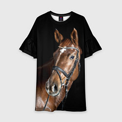 Платье клеш для девочки Гнедая лошадь в збруе, цвет: 3D-принт