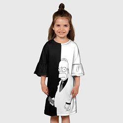 Платье клеш для девочки Гомер Симпсон - в смокинге - black and white, цвет: 3D-принт — фото 2