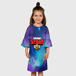Платье клеш для девочки BRAWL STARS лого в космосе, цвет: 3D-принт — фото 2