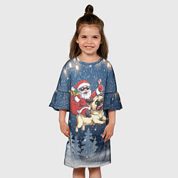 Платье клеш для девочки Санта едет на мопсе, цвет: 3D-принт — фото 2