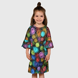 Платье клеш для девочки Разноцветные вирусы, цвет: 3D-принт — фото 2