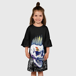 Платье клеш для девочки Череп с ирокезы, цвет: 3D-принт — фото 2